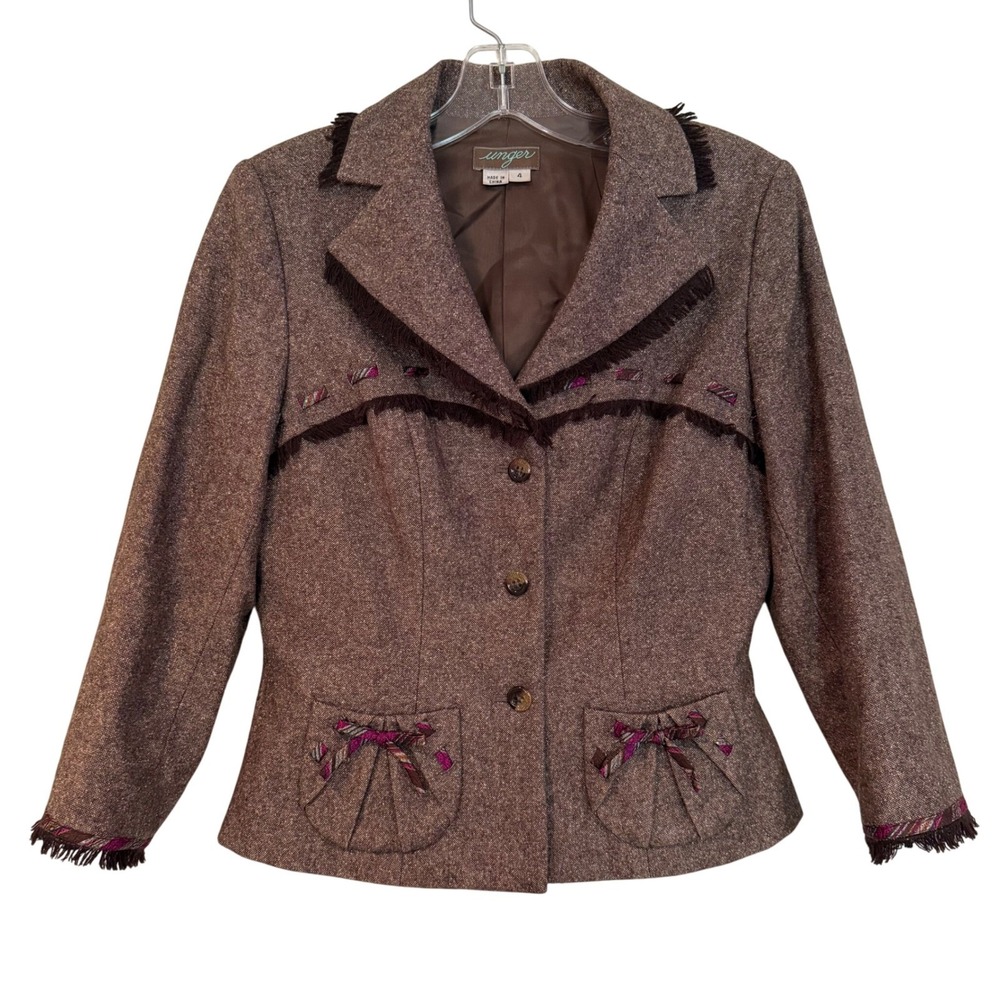Kay Unger Vintage Coquette Girl Blazer Women's 4‎ Brown Tweed Career Boho Dainty